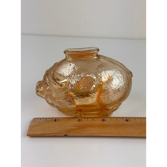 VINTAGE Anchor Hocking Marigold Amber Textured Carnival Glass Piggy Pig Bank - Picture 8 of 8